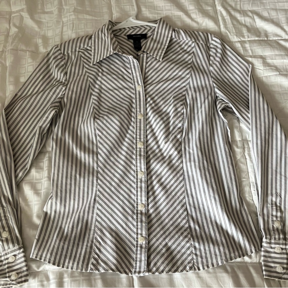 Striped Collared Button Up Blouse for Women